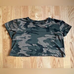 Distressed Camo Crop Tee - Olive & Dark Green